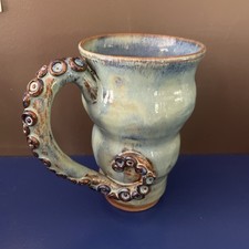 Handmade Octopus Tentacle Handled Blue Cerami...