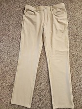 Greg Norman Golf Pants Men's 34x32 Beige Stretch Waist Shirt Grip Active Slacks