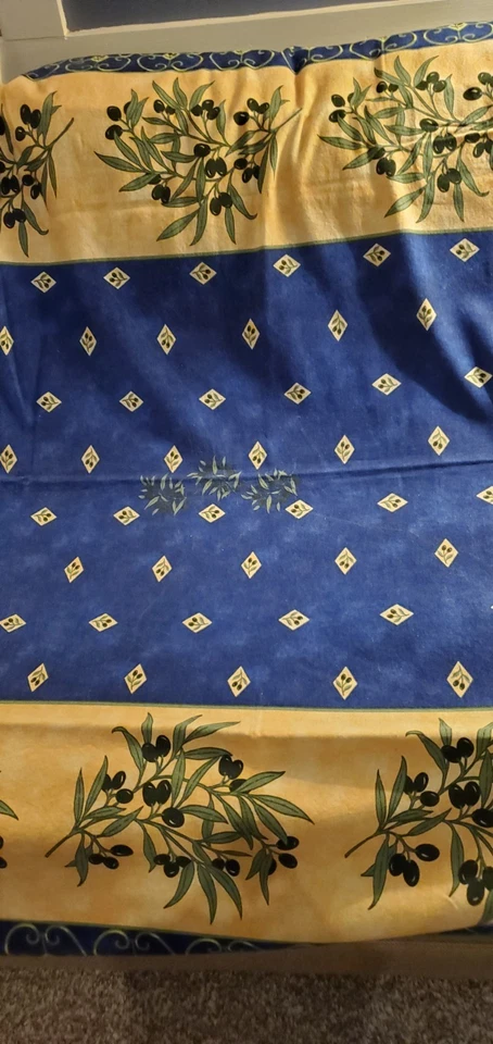 Italy Cotton Tuscany Olive Branches Blue Yellow Tablecloth 85" X 53" NEW -Flaw - Image 4 of 4