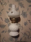 Miniature Oil Lamp Milk Glass Applied Roses Working Vintage 7.5"