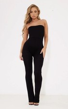 PRETTYLITTLETHING Women's Black Jersey Bandeau Tie Back Jumpsuit Size 12 BNWT