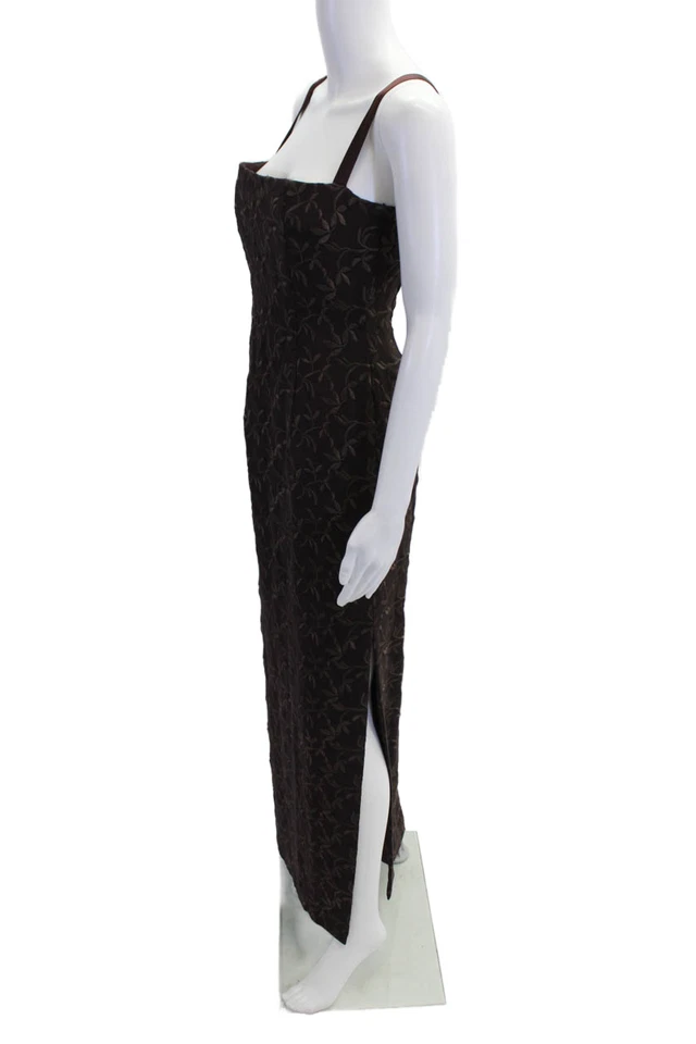 Nicole Miller Womens Leaf Print Sleeveless Square Neck Maxi Dress Red Size 4 - Image 2 of 4