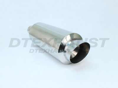 DTM-106S HI POLISHED STAINLESS MUFFLER 6'' ROUND SLANTED END 2.25'' INLET 17.5'' L