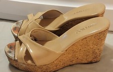 Jimmy Choo Cork Wedge Sandals Nude Patent Leather SIZE 6