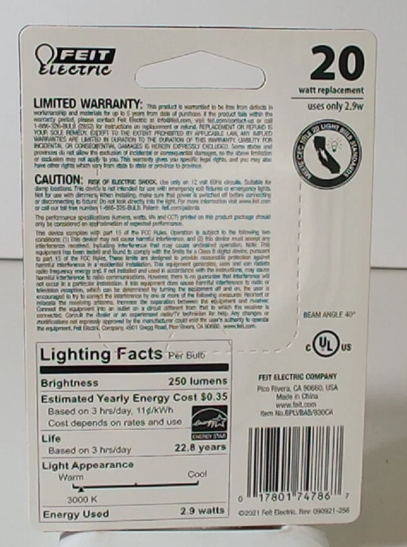 Feit FEIT 3 watts GU53 LED Bulb 250 lumens Warm White Landscape and Low Voltage - Image 2 of 2