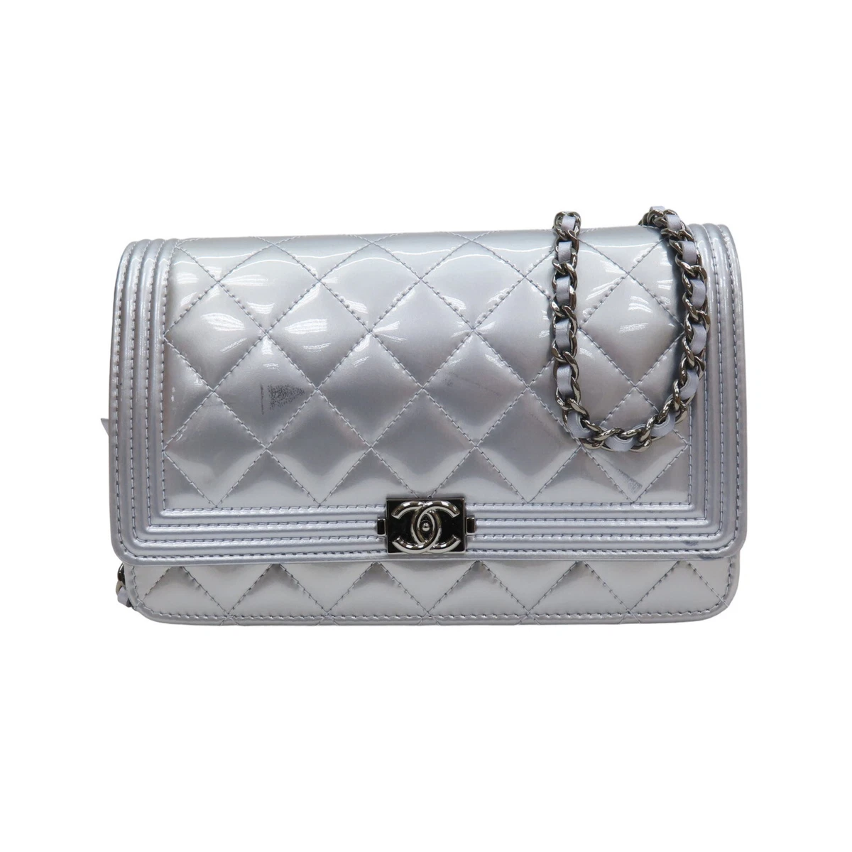 Chanel Wallet on Chain Shoulder Bag in Black Patent Quilted Leather