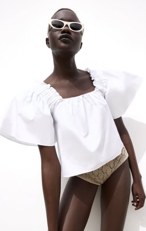Zara Full Sleeve Poplin Top, New With Tags, Size Medium, White, Cropped, Cotton