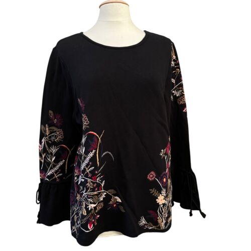 Chicos schwarzer Jacquard Pullover Gobelin Pulli mit Blumen & 3/4 Ärmel Gr. 3
