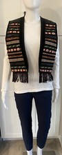 Vintage Colorful Mexican Inspired Embroidered Vest With Fringe