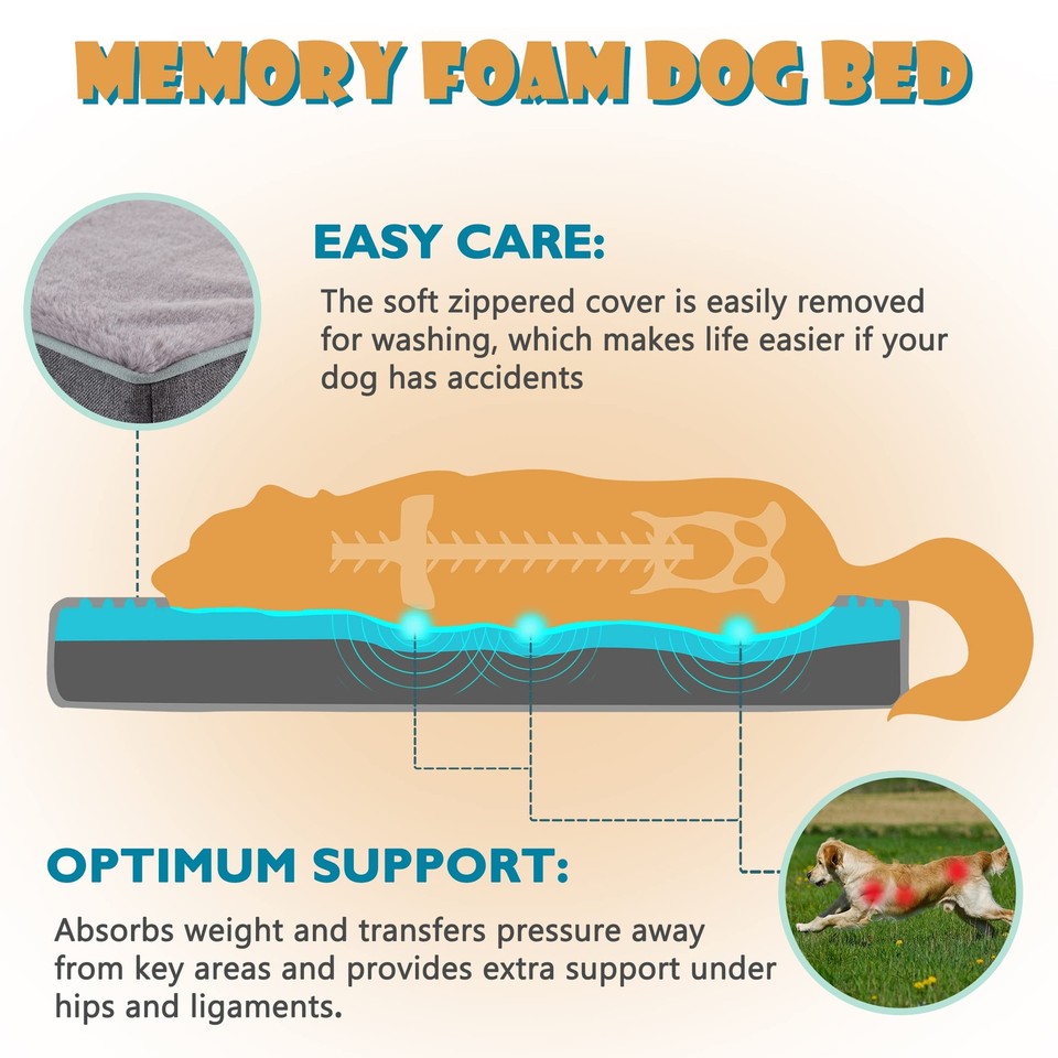 Memory Foam Large Dog Bed, Cooling Dog Beds for Large Dogs, Washable