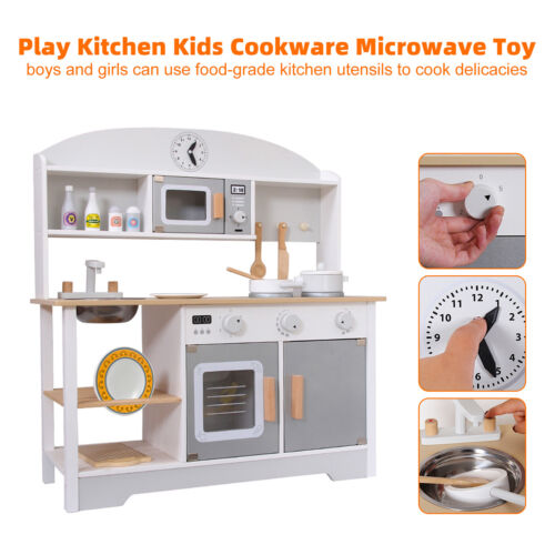 Play Kitchen Kids Cookware Microwave Toy Gift Play Set For Boys Girls Age 3-8,