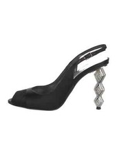 STUART WEITZMAN Black Satin Crystal Embellishments Slingback Pumps 7 Very Good