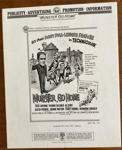 THE MUNSTERS ORIGINAL VINTAGE UNCUT US GO HOME PROMOTIONAL PRESSBOOK