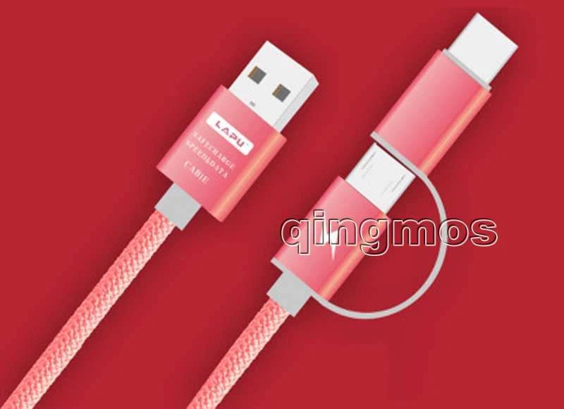 Type C to Micro USB 2IN1 Nylon Braided Sync Charge Cable Data Line Adapter 1m - Image 2 of 4