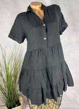 Italy rein LEINEN sommer KLEID Alinie Stufenkleid SCHWARZ 38 40