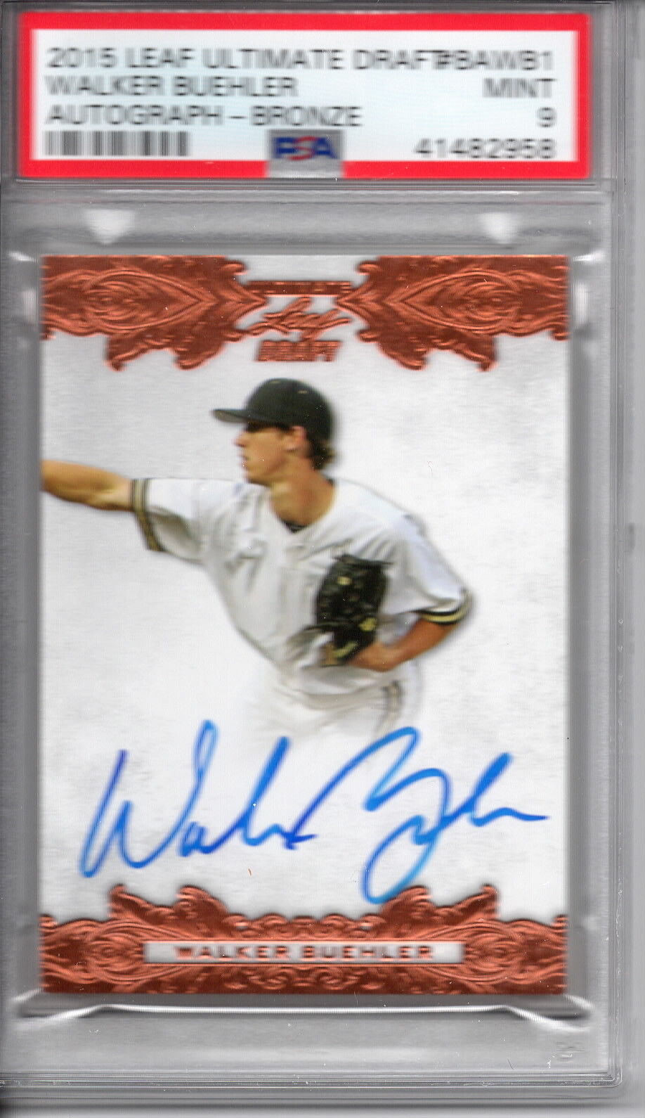 2015 Leaf Ultimate Draft Walker Buehler Auto - PSA 9