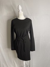 Lulus Women’s Size Large Long Sleeve Knee Length Belted Dress Black 3901