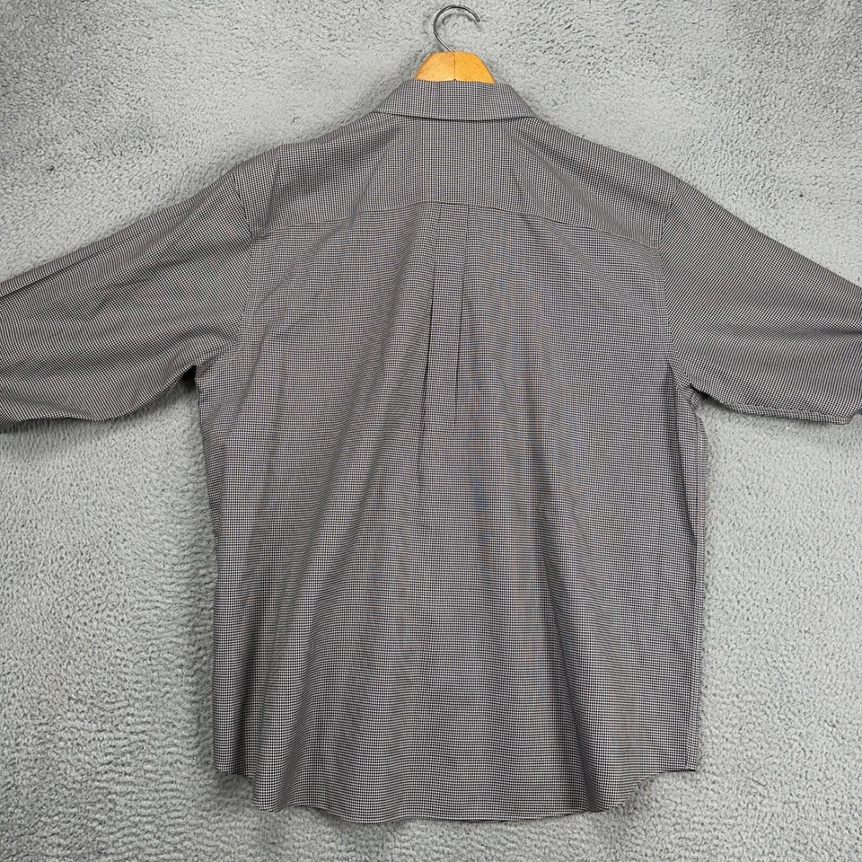 Camisa con botones Grant Thomas para hombre XL negra blanca pata de gallo 2 capas bolsillo de algodón Foto 4 de 4