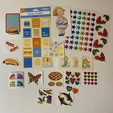 Vintage & Modern Stickers Set Stars Hearts Whales Animals Food & More