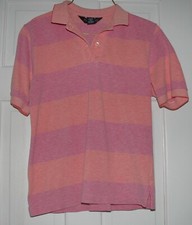 Womens Lands End Polo Shirt Pink Stripes 100% Cotton Pique - Made in USA