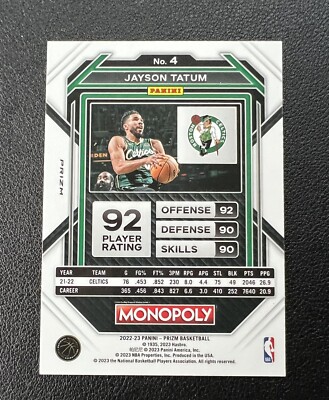 2022-23 Prizm Monopoly Jayson Tatum Black Icons SSP #4 Boston  display picture 1