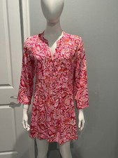 Lilly Pulitzer Sarasota Pintucked Tunic Dress Shift Mini Mango Salsa Printed M