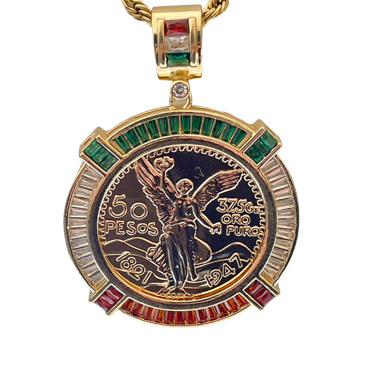 Centenario Pendant with Necklace 24K Gold Filled Rope Chain NEW eBay