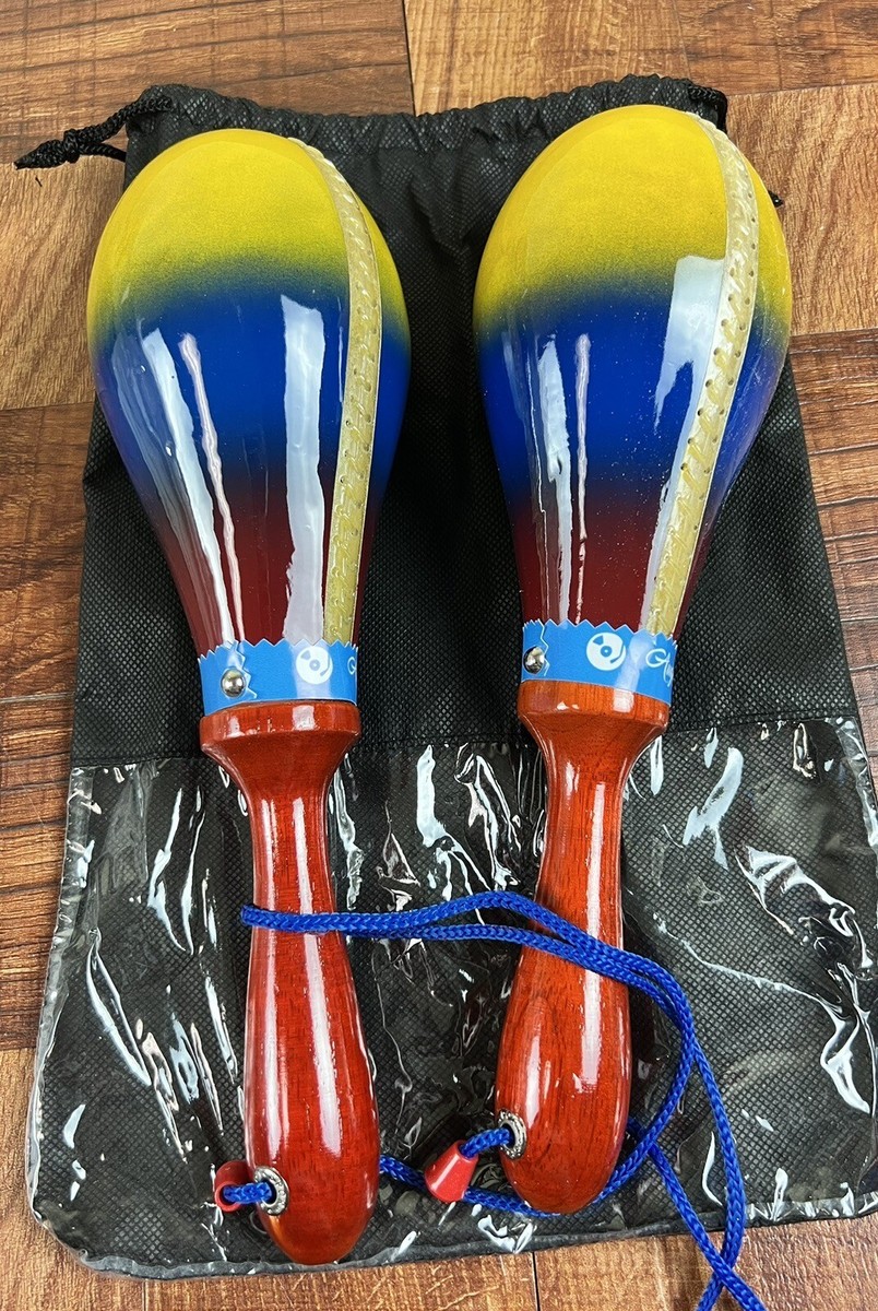 Maracas Prof. Leather Salsa Model W/Colors Of Colombia Ecuador