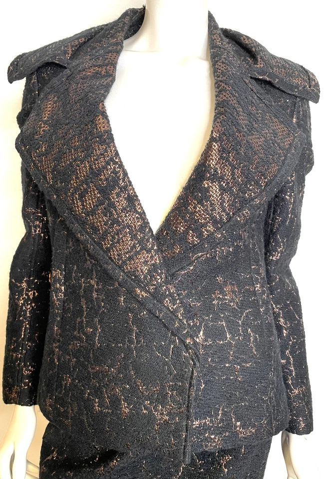 Donna Karan Black Copper Shimmer Skirt Suit US 4 IT 40 Wrap Skirt Jacket Evening - Image 3 of 4