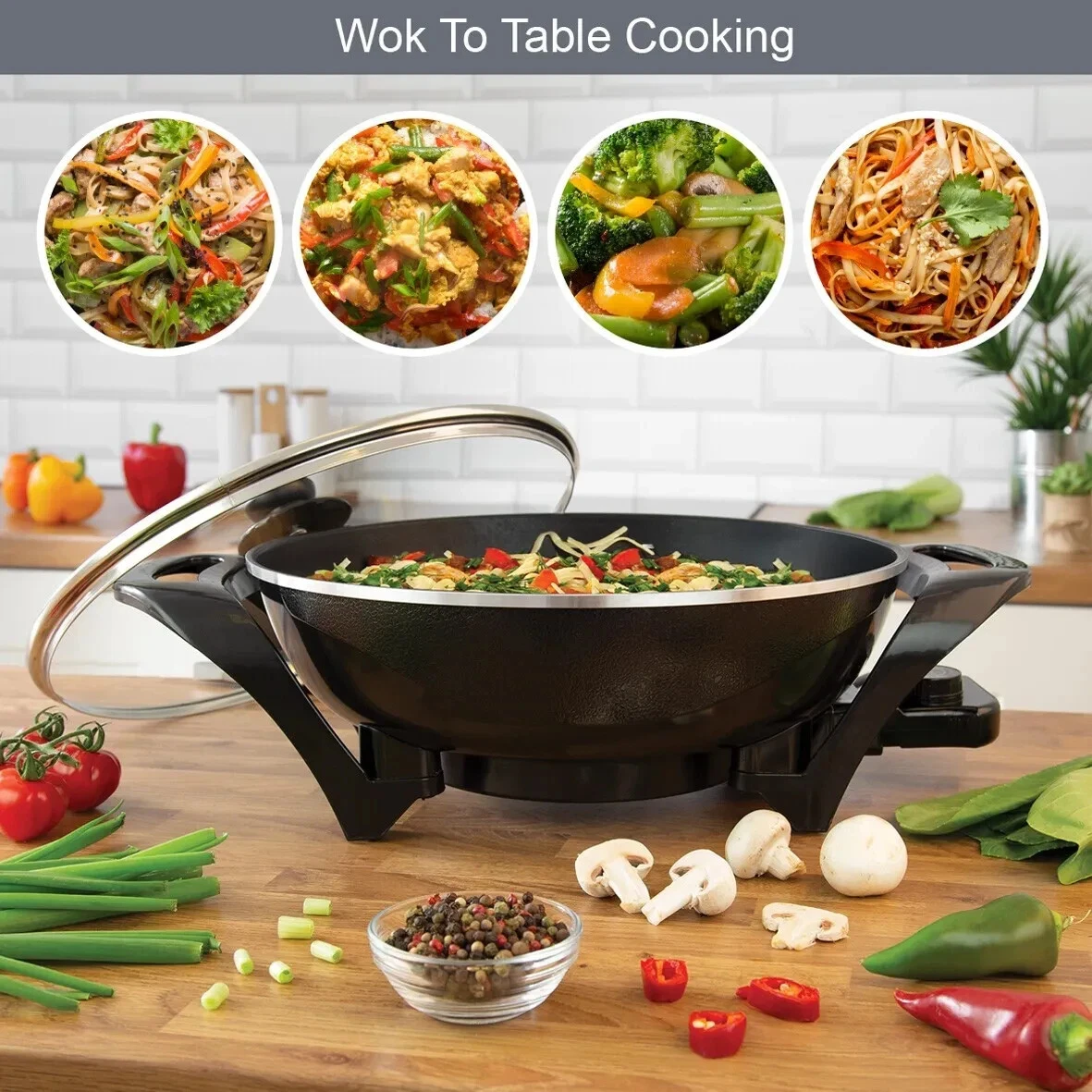 Quest 35870 Electric Non-Stick Wok with Lid / Rapid Heating, Temperature Control