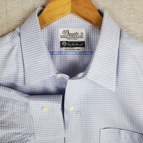 HANDMADE LORO PIANA x DAVIDS Mens Size 17/32 Houndstooth Fine Twill Sport Shirt