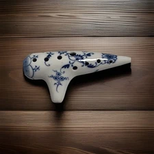 Antique Meissen Porcelain Ocarina Flute Soprano Blue White D5 12 Holes Folk