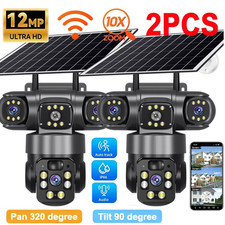 2x 3 Lens 12MP Solar Battery Home Security Camera Outdoor Wifi Wireless PTZ CCTV