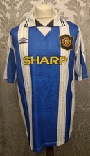 1994-1996 XXL Manchester Utd Away 3rd Blue White Football Shirt Cantona 7 Gift