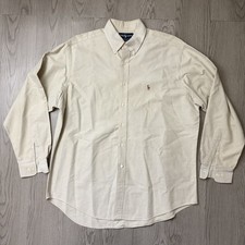 VTG Y2K Polo Ralph Lauren Yarmouth Cotton Oxfrod Dress Shirt 16.5/34-35 Biege LS