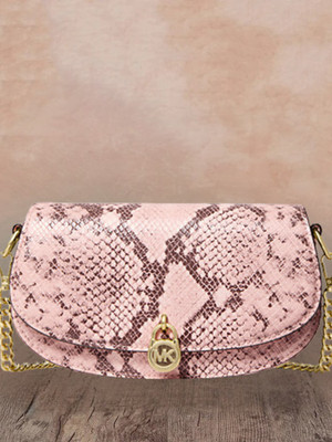 Michael Kors Mila Women SM Snake Embossed Covertible Crossbody Bag Powder Blush