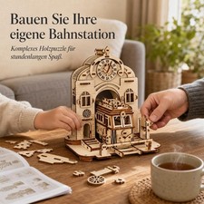 3D Puzzle Holz Bahnhof, Holzmodell Bausatz zum Selberbauen, holzspielzeug