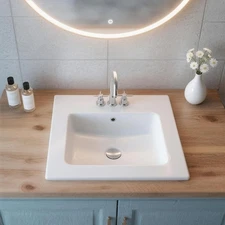 Uimoso Semi-Recessed Bathroom Undermount Sink Drop-In 20x18.3In Ceramic White