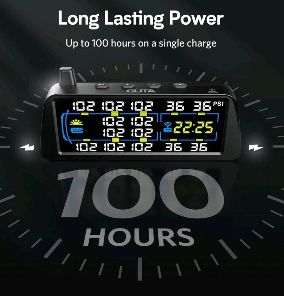 GUTA RV Tire Pressure Monitoring System, Solar Tire Pressure 7" Large Color LCD - Bild 4 von 4