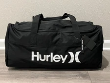HURLEY Black White Large Duffle Bag Tote Luggage NWT Weekender Travel Surf Skate