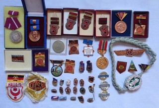 Konvolut DDR Orden Medaille Abzeichen Pin FDJ JP NVA MdI Stasi Aktivist RAR