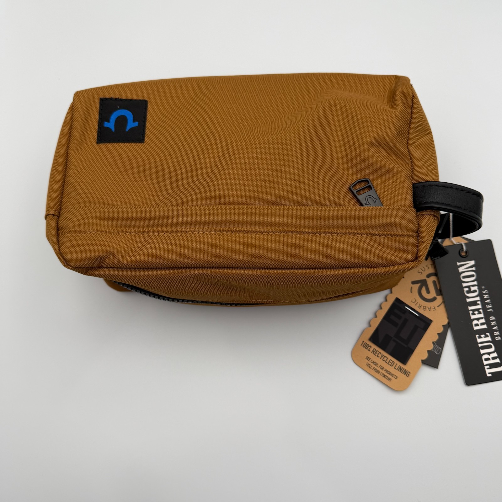 True Religion Men’s Aldis Toiletry Bag w/2 Travel Bottles Tan Canvas Logo NWT thumbnail 10