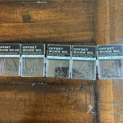 (Lot of 5) Packs BKK Offset Worm Wide Gap/WG -HD Hooks #1-2/0 - 35 total