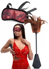 Sex Feather Tickler Adult Spanking Crop Whip 15" and Sex Blindfold Silk Eye M...