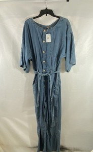 Free People Women's Loco Blue Denim Button Front Belted Jumpsuit Size M NWT