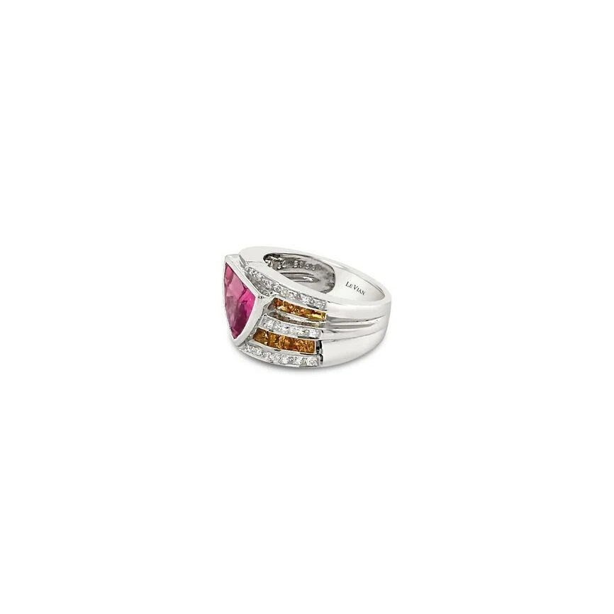 Anillo de cóctel LeVian de oro blanco de 18 quilates con zafiro amarillo rosa y diamante redondo Foto 3 de 4