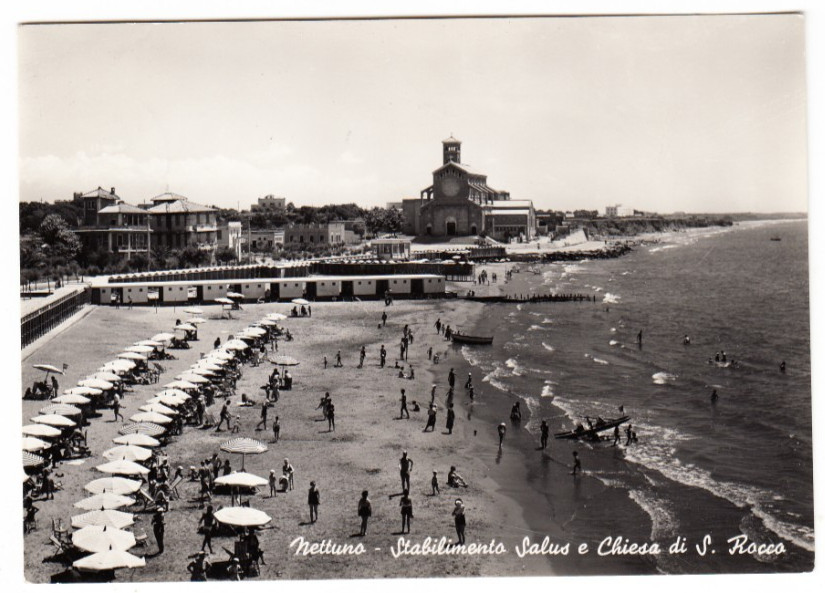 26-04354 - NETTUNO ROMA - STABILIMENTO SALUS E CHIESA SAN ROCCO VIAGGIATA 1960