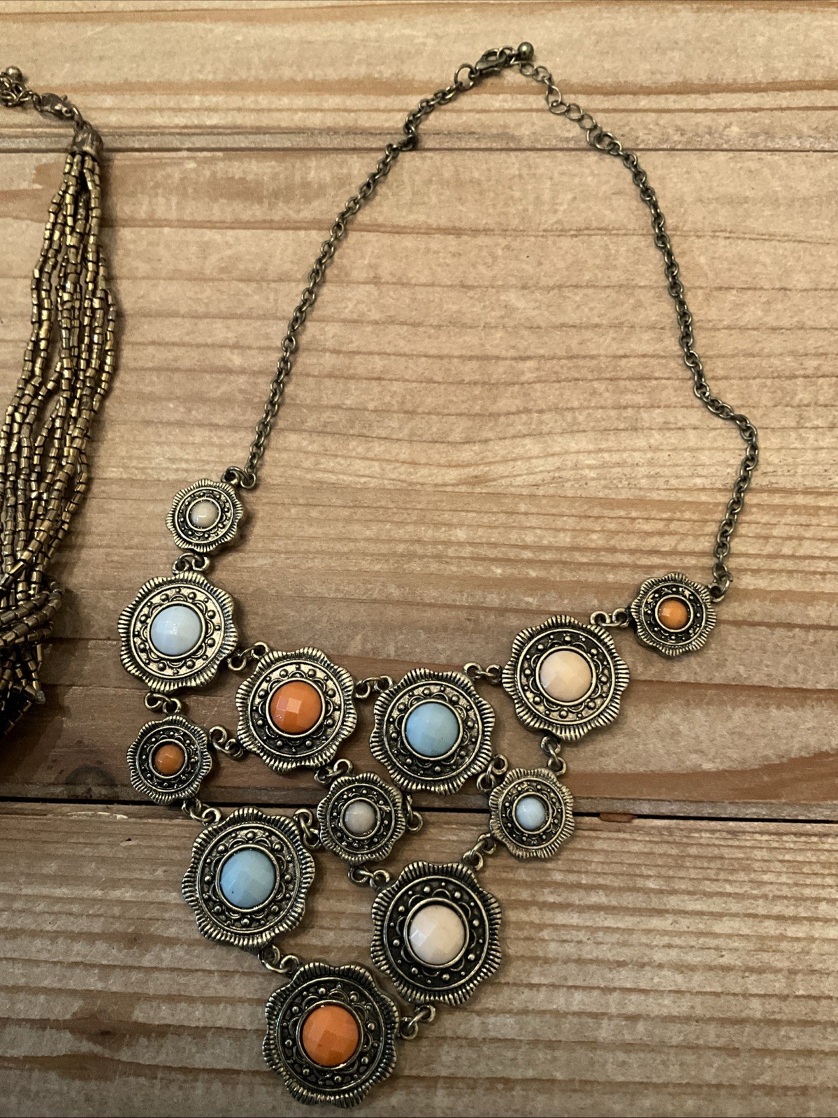 Two Bronze Colored Statement Necklaces - image 3