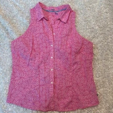 Women's Sleeveless Izod Button Down Pink Floral Print In Excellent Condition SzL