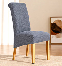 2x Grey Herringbone Fabric Dining Chair Covers